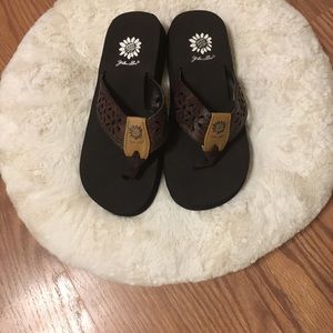 Yellow box flip flops